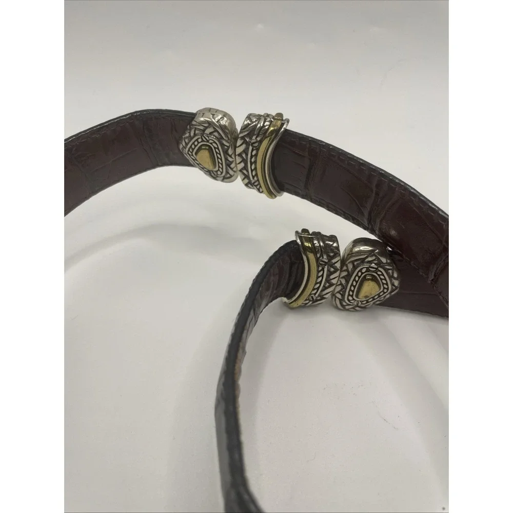 Brighton Belt Women Large Reversible Black Brown Croc Leather Silver Gold 40210
